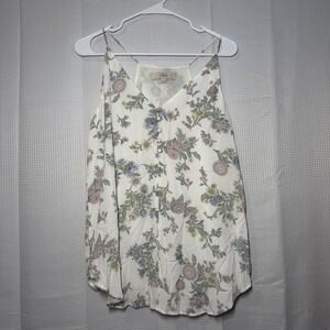 LOFT Floral Cami Tank Top Medium White Button Detail Strappy Camisole